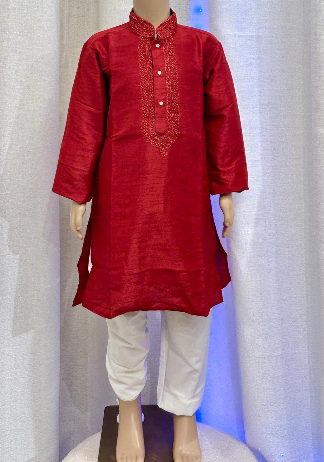 Kids Kurta Pyjama-Maroon Red